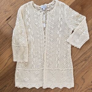 😊 NEW! Joan Rivers Crochet Openwork Cardigan - Ivory Cream